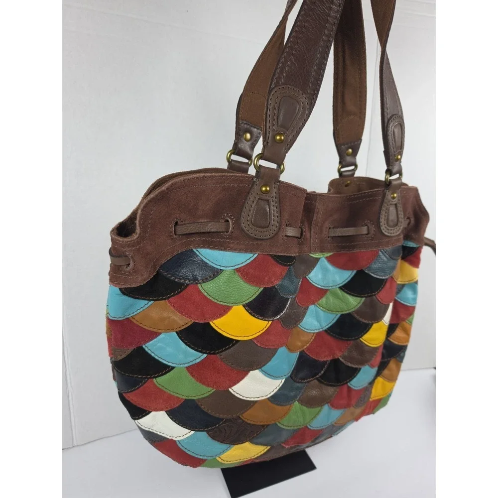 Vtg Y2K Lucky Brand Sabrina Hobo/Shoulder Bag Scalloped Patchwork Leather